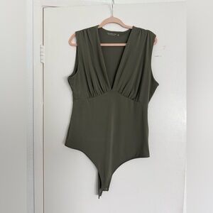 Abercrombie & Fitch Bodysuit Sage Green V Neck New With Tags Spring Army Camo